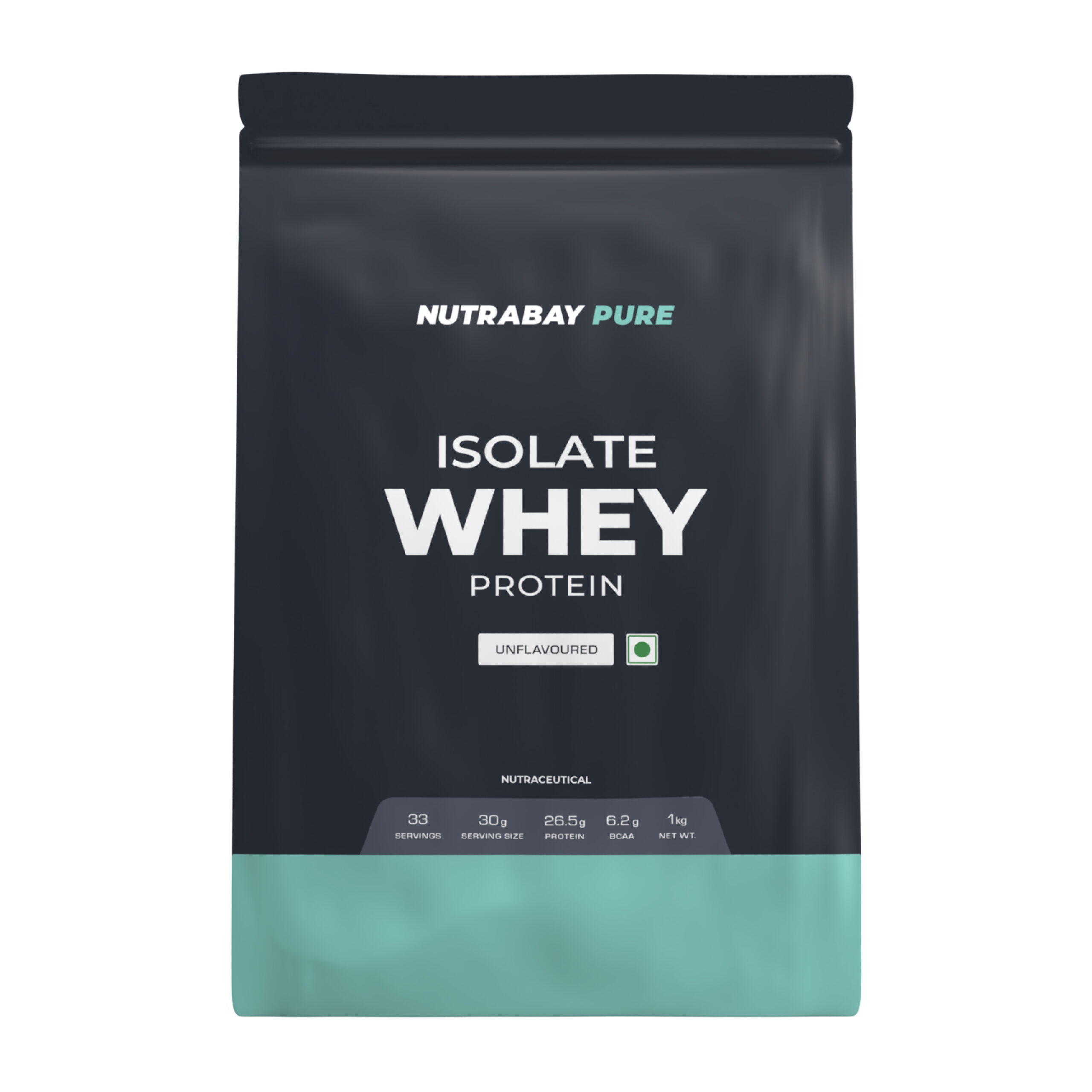 Nutrabay Pure Whey Protein Isolate - 1 Kg (2.2 Lb), Unflavoured