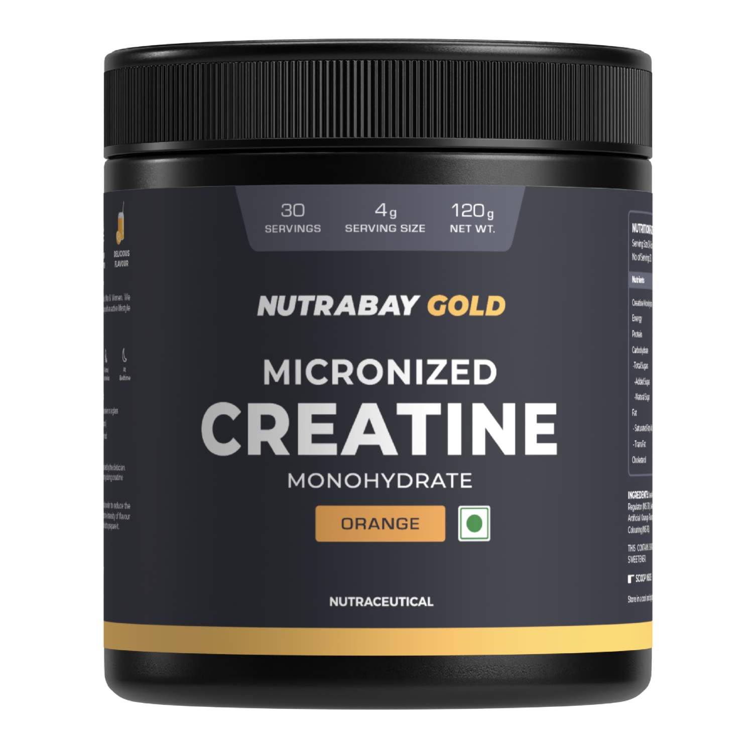 Nutrabay Gold Micronized Creatine Monohydrate - 120 gm (0.26 Lb), Orange
