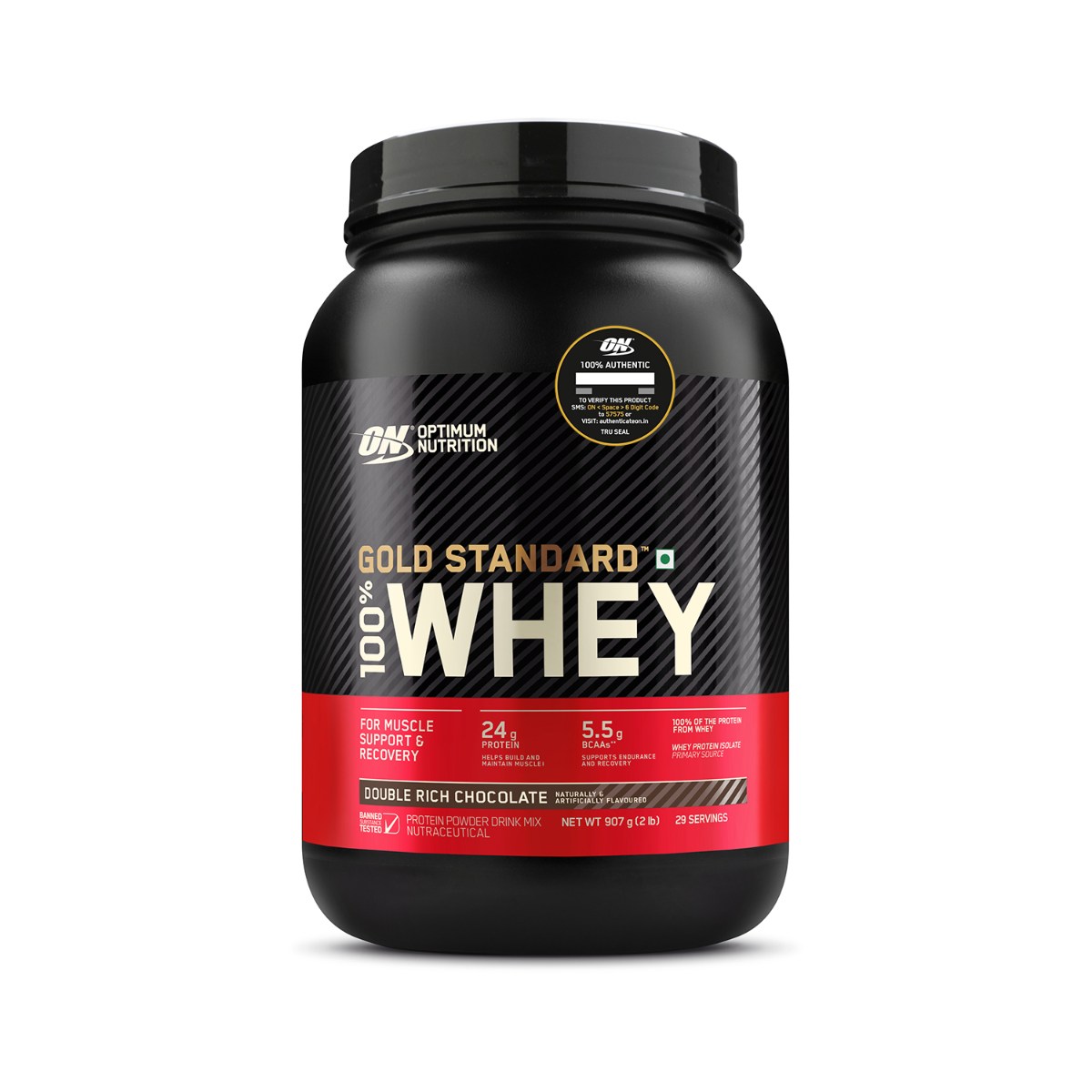 Optimum Nutrition (ON) Gold Standard 100 Whey Protein Powder - 0.9 Kg (2 Lb), Double Rich Chocolate