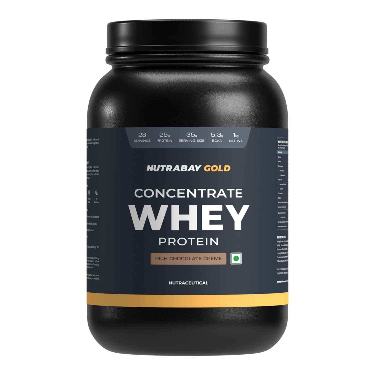Nutrabay Gold 100% Whey Protein Concentrate - 1 Kg (2.2 Lb), Rich Chocolate Creme